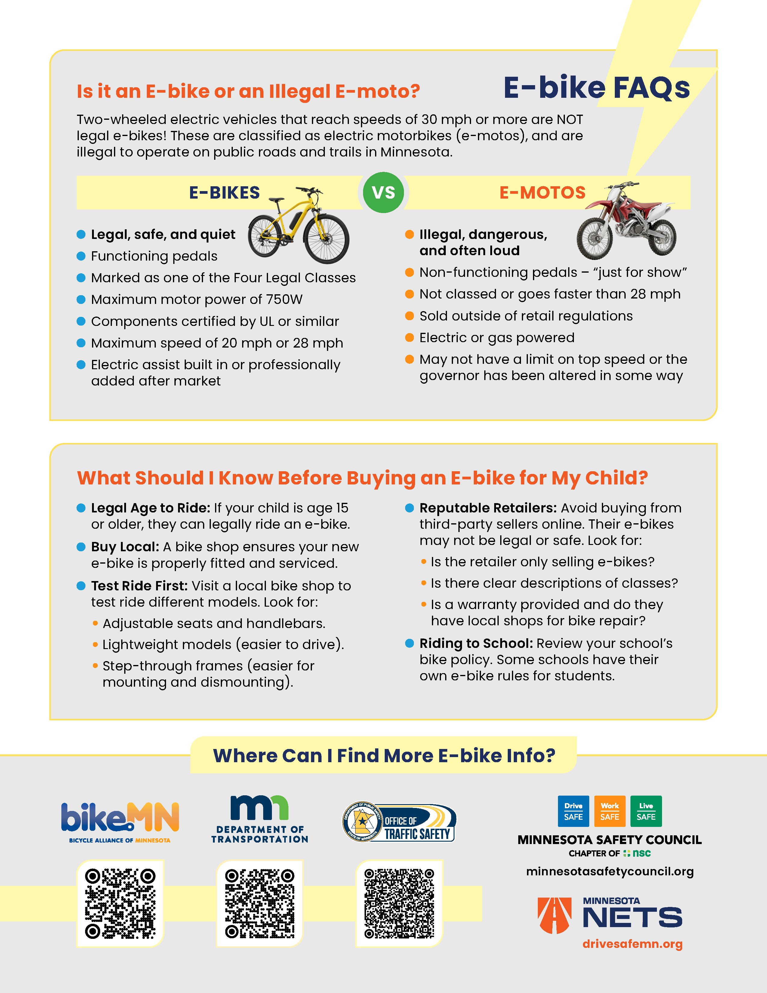 Minnesota Department of Transportation E-Bike Safety Flyer Page 2 Image